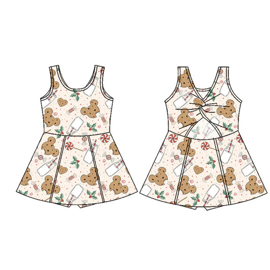 Preorder (moq 5)Baby Girls Sleeveless Mouse Cookie Milk Holly Shorts Knee Length Dresses 7.16