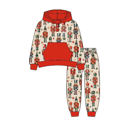 Preorder (moq 8)Baby Boys Button Pockets Soldiers Hoodie Pockets Jogger Christmas Clothes Sets 9.23