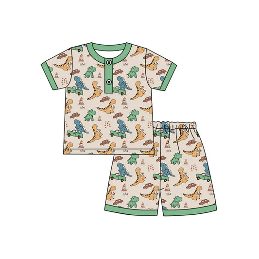 Preorder moq 5 Baby Boys Short Sleeves Dinosaurs Cars Button Top Short Pajamas Set 4.12