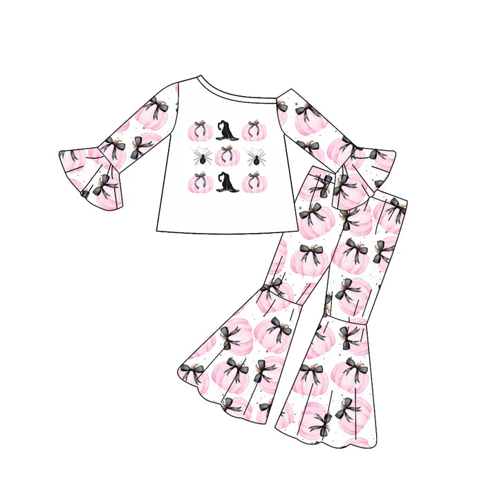 Preorder(moq 5) Baby Girls Halloween Pumpkins Bows Top Bell Pants Outfits Sets 8.14