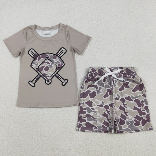 Baby Girls Clothes Grey Camo Baseball Top Pockets Shorts Team Clothes Sets BSSO1585 11.15