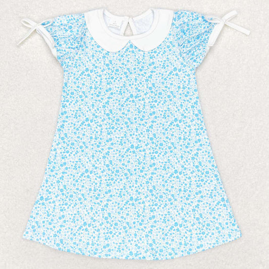 Baby Girls Dress Blue Small Flowers Knee Length Dresses GSD1132