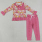 Baby Girls Clothes Colorful Flowers Button Ruffle Pullover Top Jogger Hunting Clothes Sets GLP3315