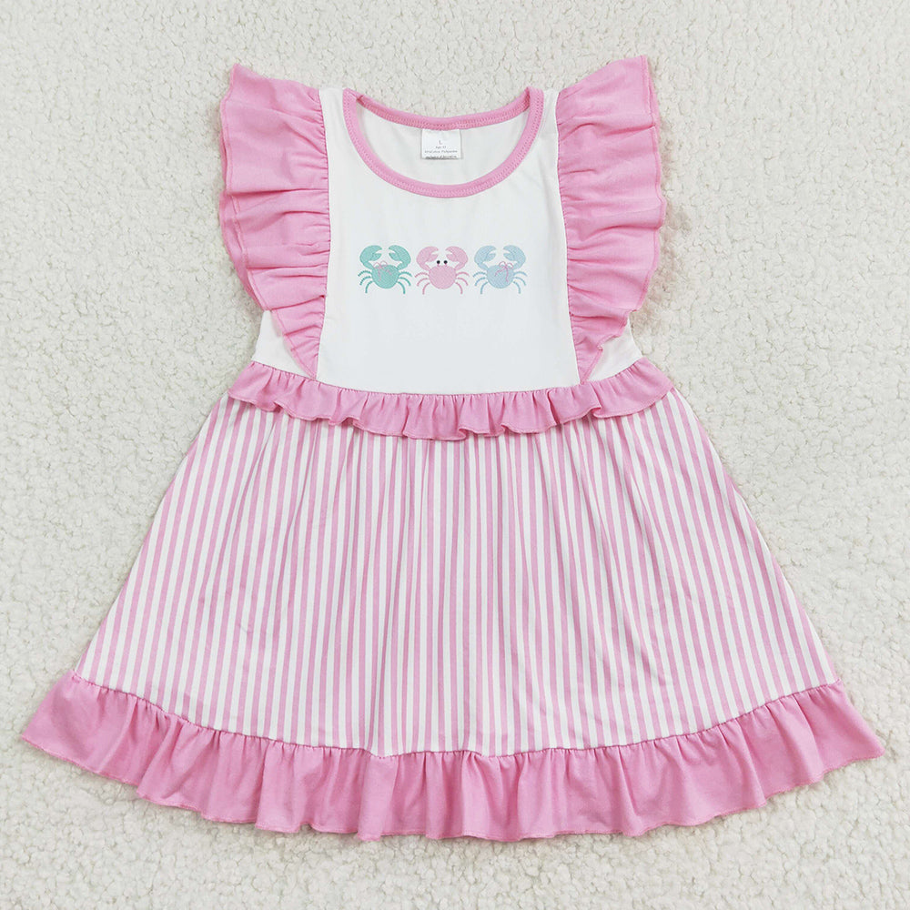 Baby Girls Dress Crabs Pink Stripes Knee Length Dresses GSD1241