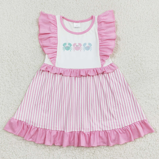 Baby Girls Dress Crabs Pink Stripes Knee Length Dresses GSD1241