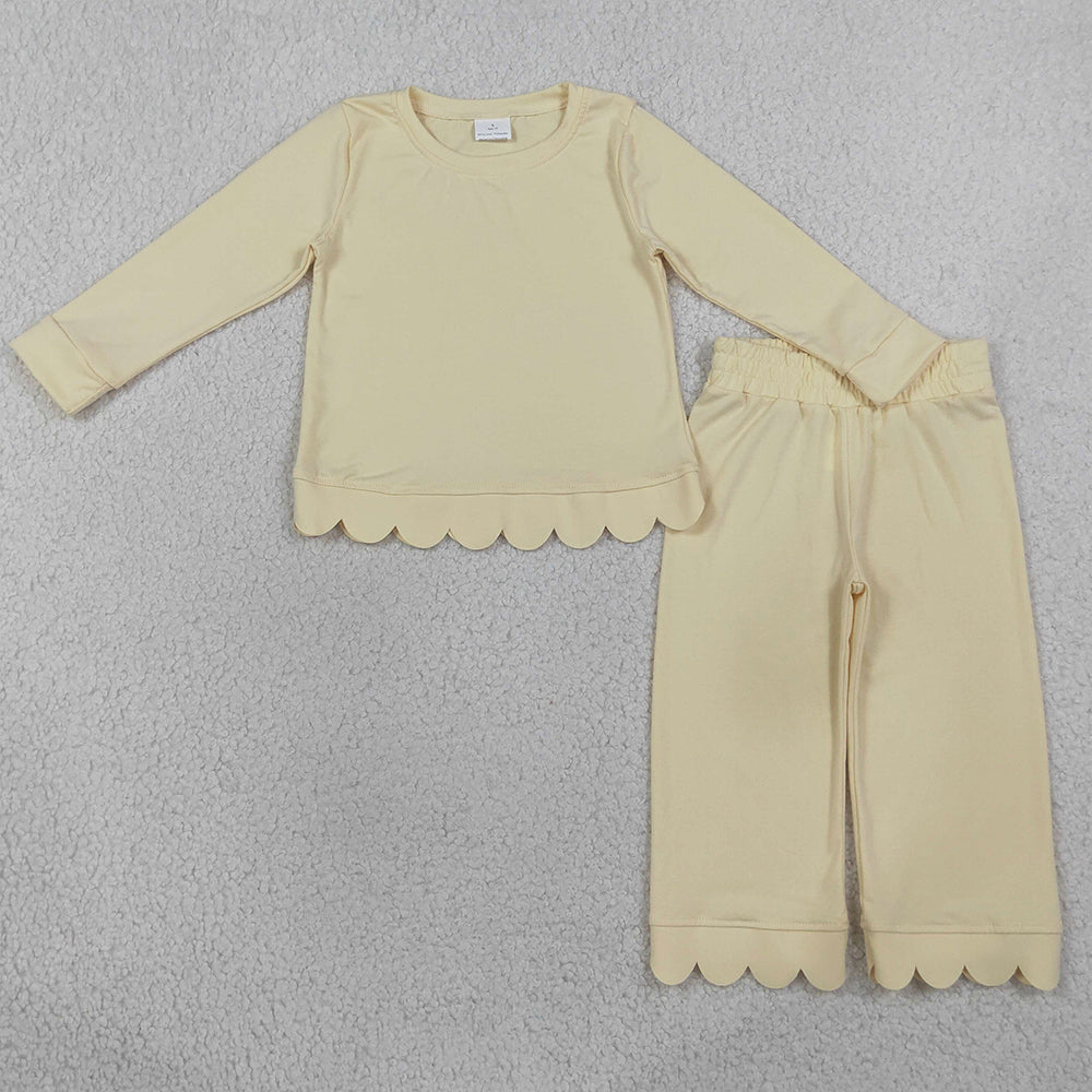 Baby Girls Clothes Yellow Long Sleeve Top Pants Scallop Pajamas Clothes Sets GLP3293