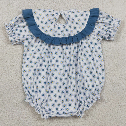 Baby Girls Rompers Smocked Daddy's Girl Blue Flowers Ruffle Rompers SR4141