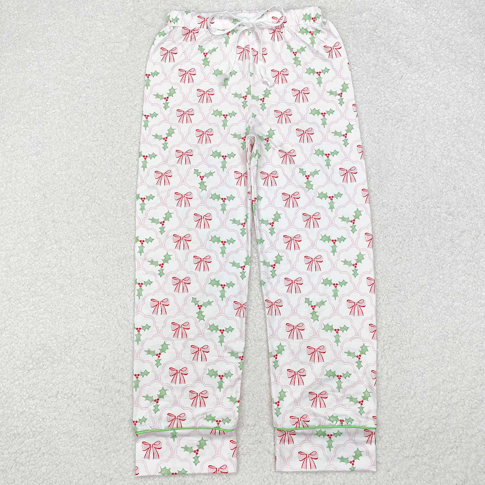 Adult Women Pants Christmas Bows Holly Bottom Pants Pajamas P0545