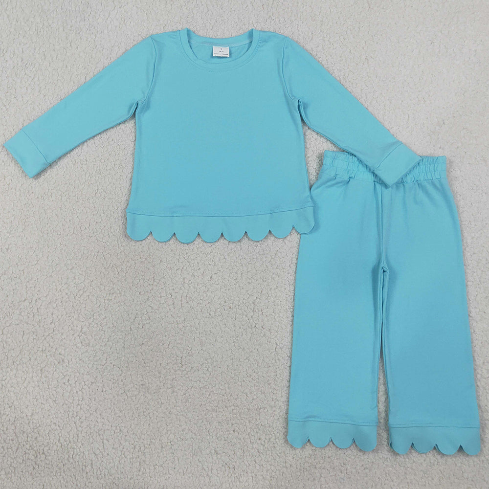 Baby Girls Clothes Blue Long Sleeve Top Pants Scallop Pajamas Clothes Sets GLP3297