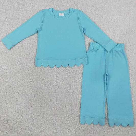 Baby Girls Clothes Blue Long Sleeve Top Pants Scallop Pajamas Clothes Sets GLP3297