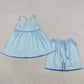 Baby Girls Clothes Strap Blue Checked Tunic Shorts Clothes Sets GSSO3418