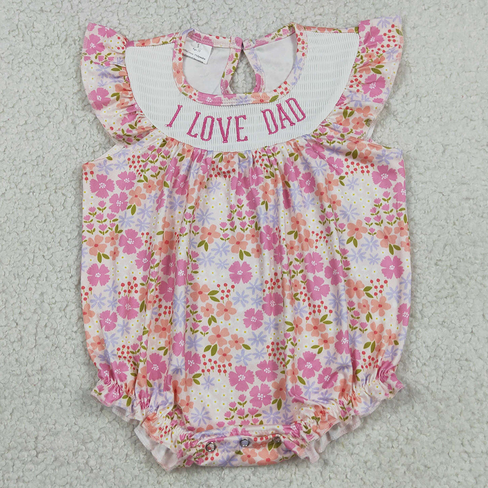 Baby Girls Rompers Smocked I Love Dad Colorful Flowers Ruffle Rompers SR4142