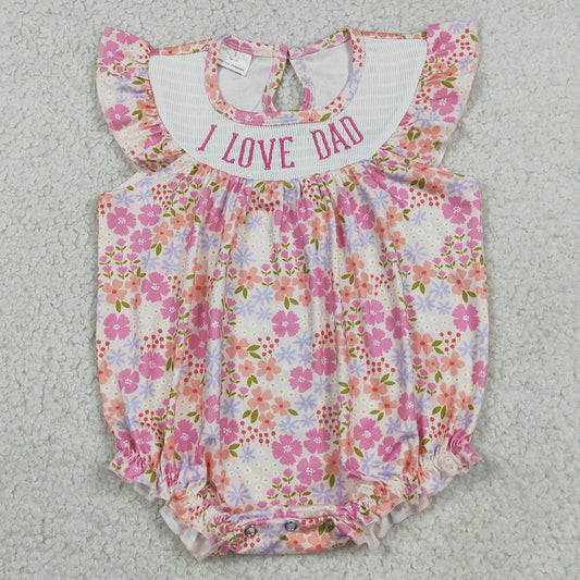 Baby Girls Rompers Smocked I Love Dad Colorful Flowers Ruffle Rompers SR4142