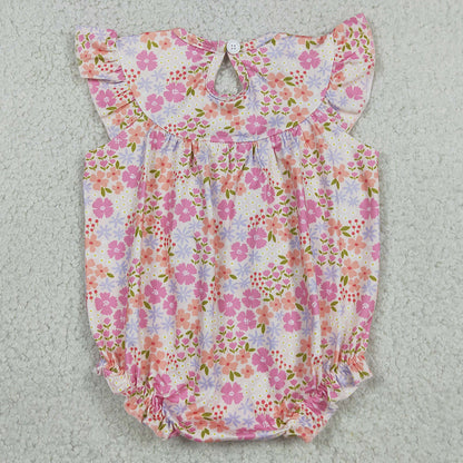 Baby Girls Rompers Smocked I Love Dad Colorful Flowers Ruffle Rompers SR4142