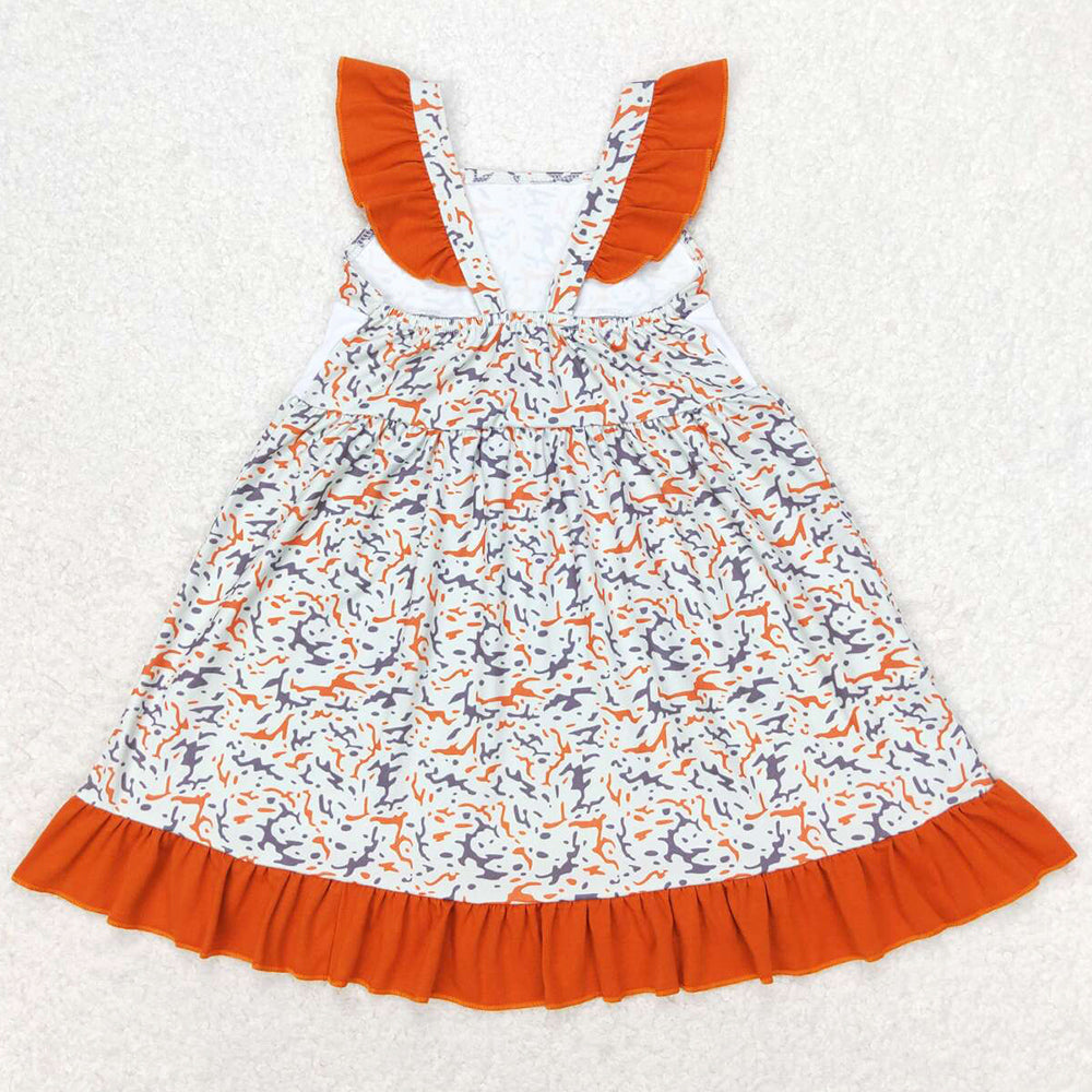 Baby Girls Dress Embroidery Camo Ducks Straps Ruffle Knee Length Dresses GSD1271