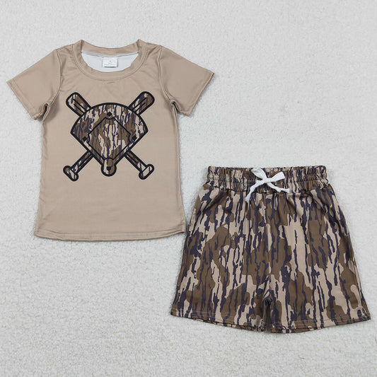 Baby Boys Clothes Olive Camo Baseball Top Pockets Short Team Clothes Sets BSSO1587 11.21