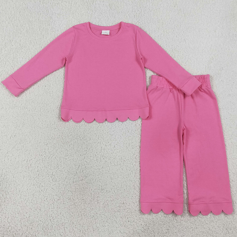 Baby Girls Clothes Pink Long Sleeve Top Pants Scallop Pajamas Clothes Sets GLP3294