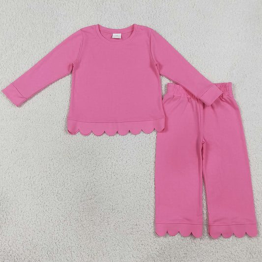 Baby Girls Clothes Pink Long Sleeve Top Pants Scallop Pajamas Clothes Sets GLP3294