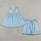 Baby Girls Clothes Strap Blue Checked Tunic Shorts Clothes Sets GSSO3418