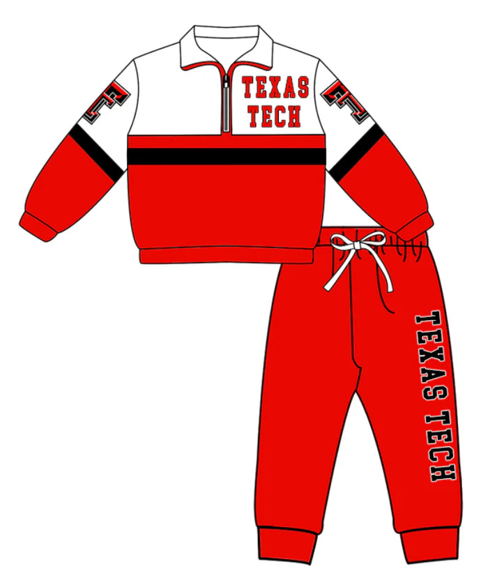 Preorder (moq 5)Baby Boys Texas Tech Zipper Pullover Jogger Pants Team Clothes Set 1.7