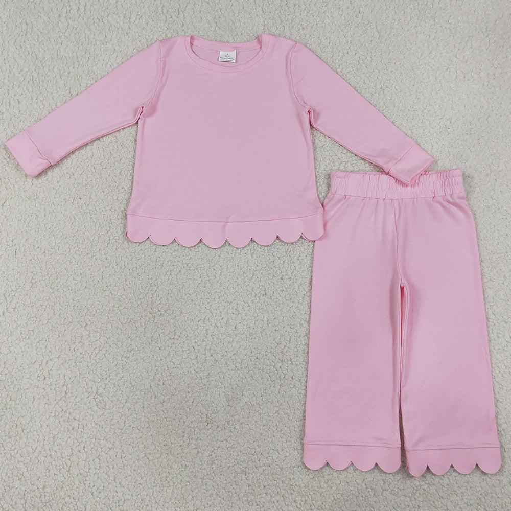 Baby Girls Clothes Light Pink Long Sleeve Top Pants Scallop Pajamas Clothes Sets GLP3291
