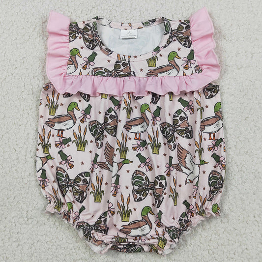 Baby Girls Rompers Sleeveless Camo Bows Ducks Calls Hunting Ruffle Romper SR4160