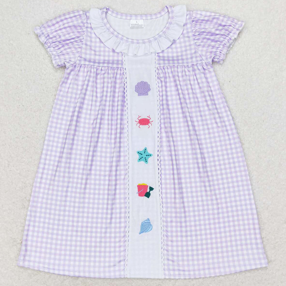 Baby Girls Dress Lavender Checkered Sea Beach Knee Length Dresses GSD1021