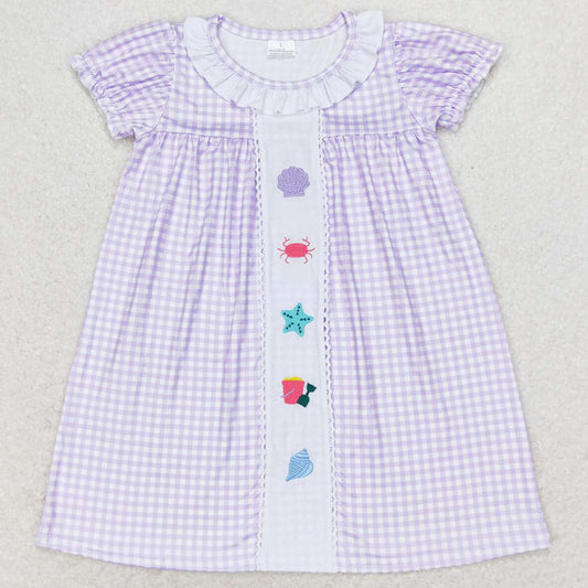 Baby Girls Dress Lavender Checkered Sea Beach Knee Length Dresses GSD1021