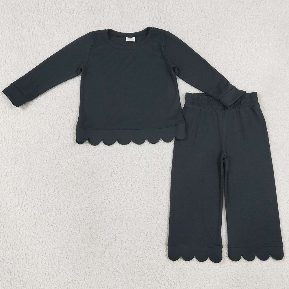 Baby Girls Clothes Black Long Sleeve Top Pants Scallop Pajamas Clothes Sets GLP3290