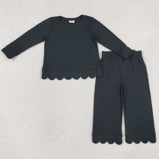 Baby Girls Clothes Black Long Sleeve Top Pants Scallop Pajamas Clothes Sets GLP3290