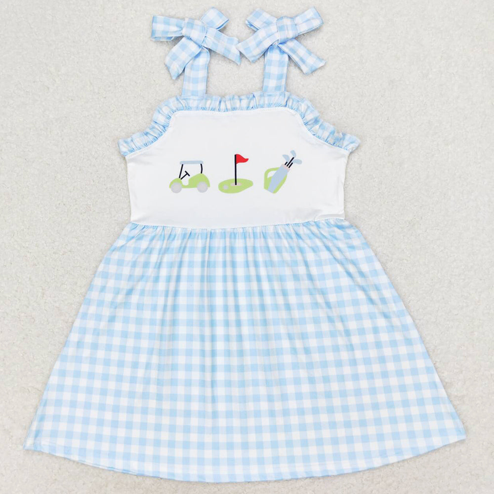 Baby Girls Dress Golf Blue Checkered Straps Knee Length Dresses GSD0907