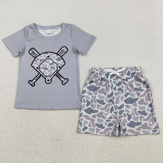 Baby Boys Clothes Light Grey Camo Baseballs Top Pockets Shorts Clothes Sets BSSO1589 12.9
