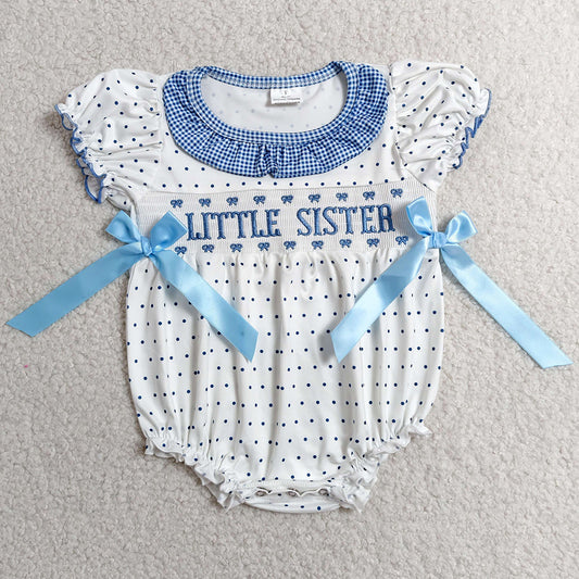 Baby Girls Rompers Smocked Little Sister Polka Dots Bows Collar Ruffle Rompers SR3981 SR3980