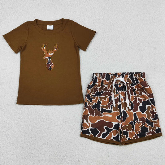 Baby Boys Clothes Embroidery Camo Deer Brown Top Shorts Hunting Clothes Sets BSSO1575 12.3