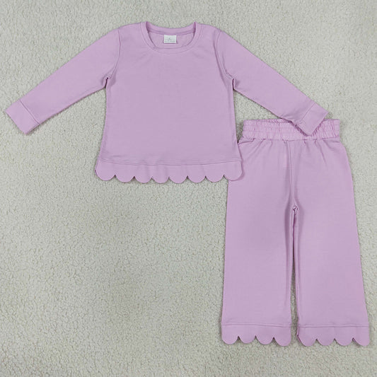 Baby Girls Clothes Lavender Long Sleeve Top Pants Scallop Pajamas Clothes Sets GLP3289