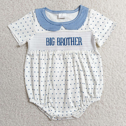 Baby Boys Rompers Smocked Big Brother Short Sleeve Polka Dots Rompers SR3981 SR3980
