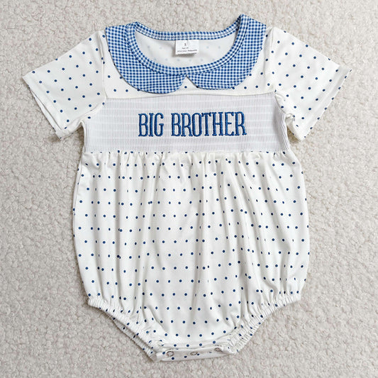 Baby Boys Rompers Smocked Big Brother Short Sleeve Polka Dots Rompers SR3981 SR3980