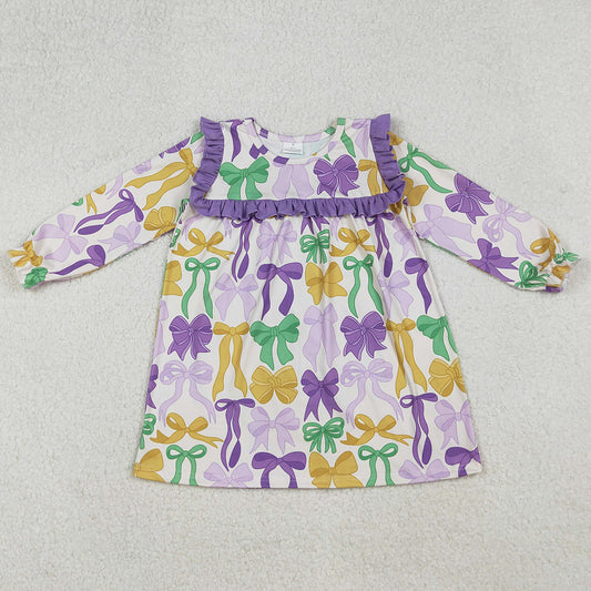 Baby Girls Dress Mardi Gras Bows Ruffle Sleeve Knee Length Dresses GLD1295 10.1