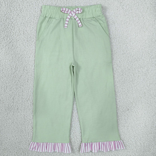 Baby Girls Pants Light Green Bow Pockets Ruffle Pants Bottom P1156