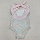 Baby Girls Swimsuits Stripe Bow Flutter Sleeve Colorful Flowers Swimming Swimsuits S0732