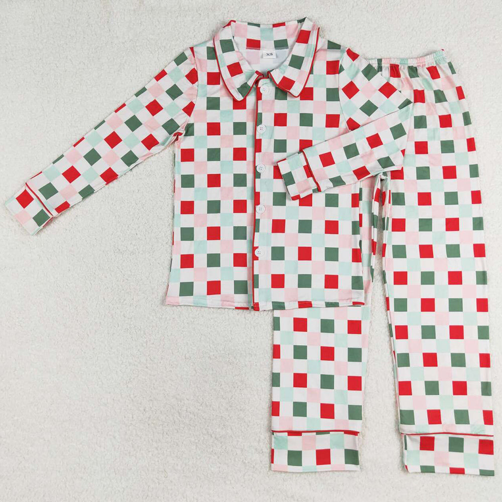 Adult Women Pajamas Christmas Checkered Buttons Top Pants Pajamas GLP1353