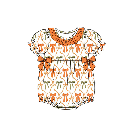 Preorder (moq 5)Baby Girls Orange Short Sleeves Colorful Bows Plaid Ruffle Rompers 4.24