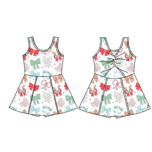 Preorder (moq 5)Baby Girls Sleeveless Candy Cane Bows Shorts Knee Length Dresses 7.16