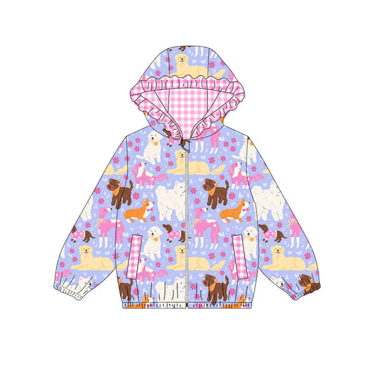 Preorder (moq 8)Baby Girls Flowers Dogs Pockets Zipper Valentine Ruffle Hoodies Jackets Top 9.19