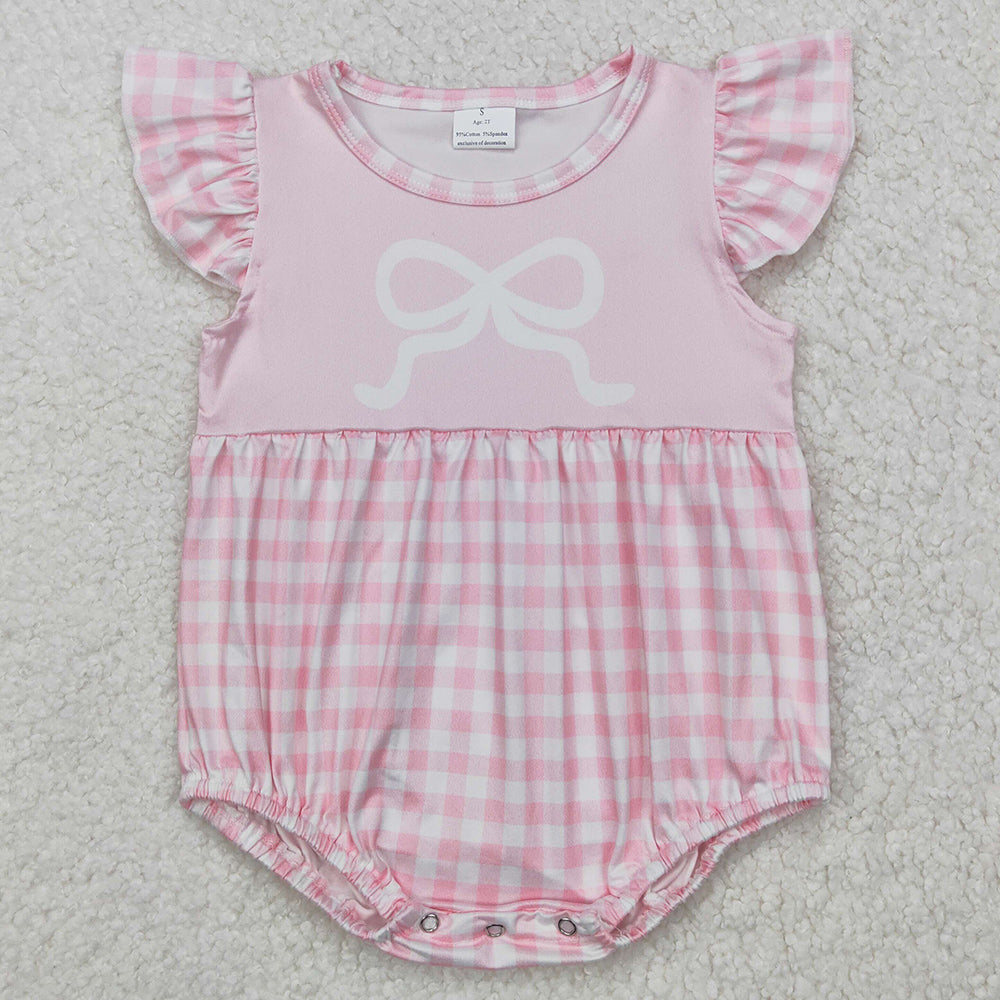 Baby Infant Girls Rompers Bow Pink Flutter Sleeve Rompers SR2135