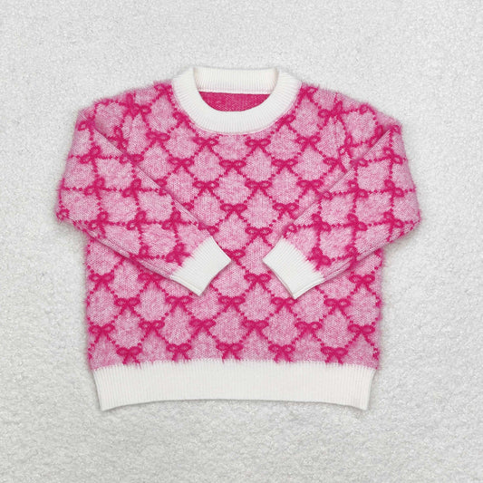 Baby Girls Sweater Dark Pink Bows Long Sleeve Sweaters GT0686