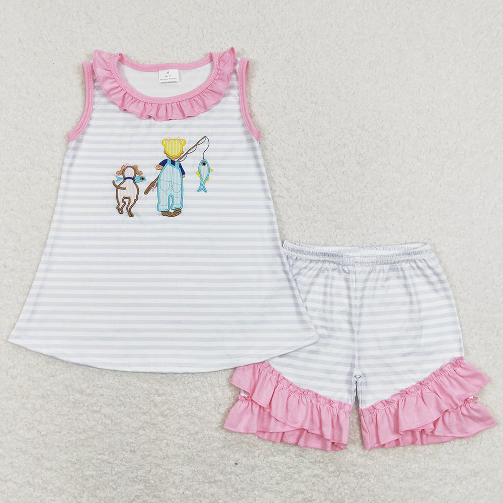 Fish Embroidery Baby Girls Clothes Summer Shorts Sets GSSO0412