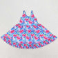 Baby Girls Dress Pink Blue Flowers Straps Ruffle Knee Length Dresses GSD1226