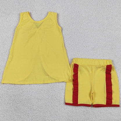 Baby Girls Clothes Yellow Sleeveless Back Bows Tunic Ruffle Shorts Clothes Sets GSSO3466
