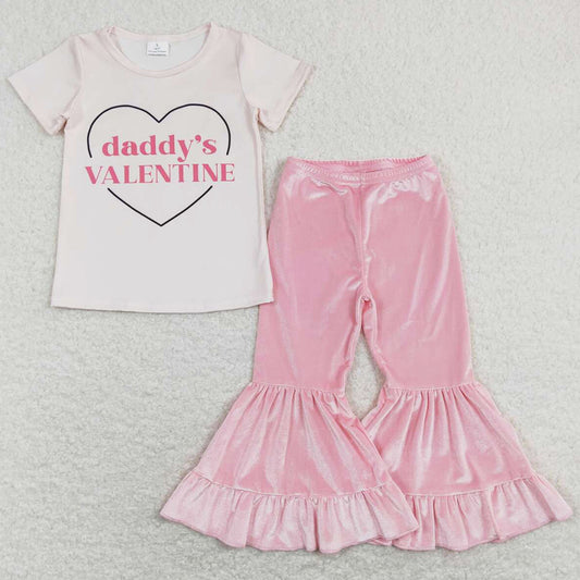 Valentine`s Day Kids Girls Clothes Daddy`s Valentine Bell Pants Sets GSPO1397